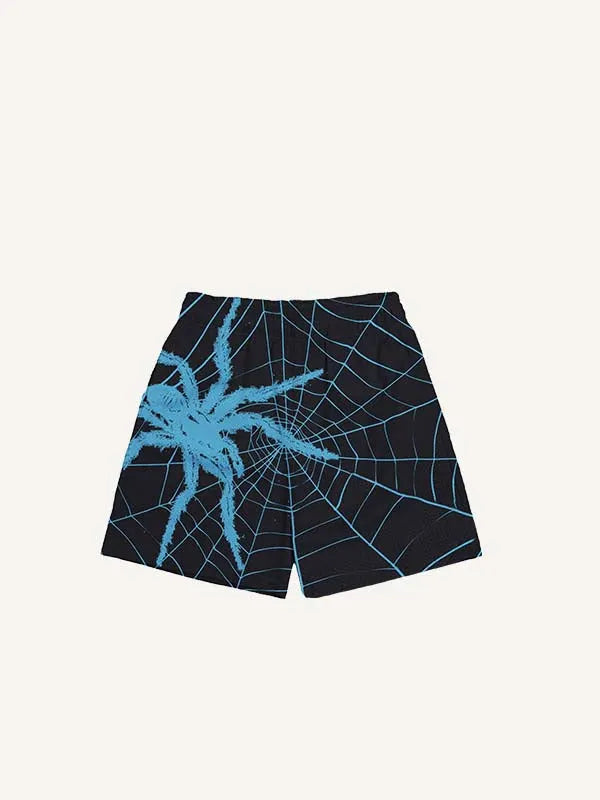 Spider&Web Print Drawstring Waist Shorts