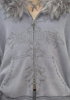 FERAL SWEATVEST MET RITS, KUNSTBONT EN NIETEN, GEWASSEN GRIJS (AFNEEMBAAR BONT)