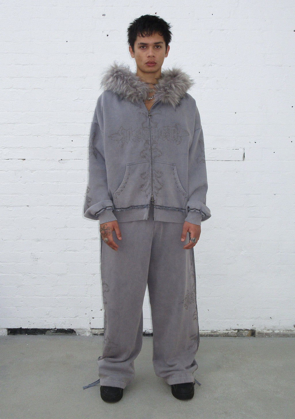 PANTALONI DELLA TUTA OVERSIZE BORCHIATI FERAL GRIGIO LAVATO