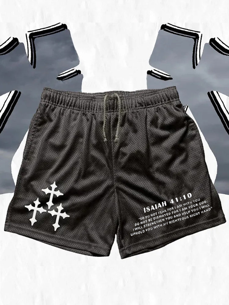 Isaiah 41:10 Kreuz-Print Grafik Lässige Herren-Mesh-Shorts