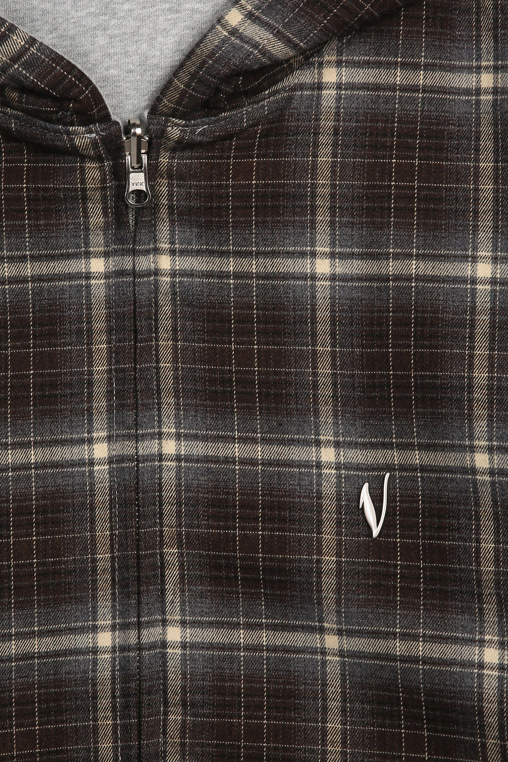 Felpa con cappuccio e zip reversibile a quadri V2（Grigio scuro/Marrone）