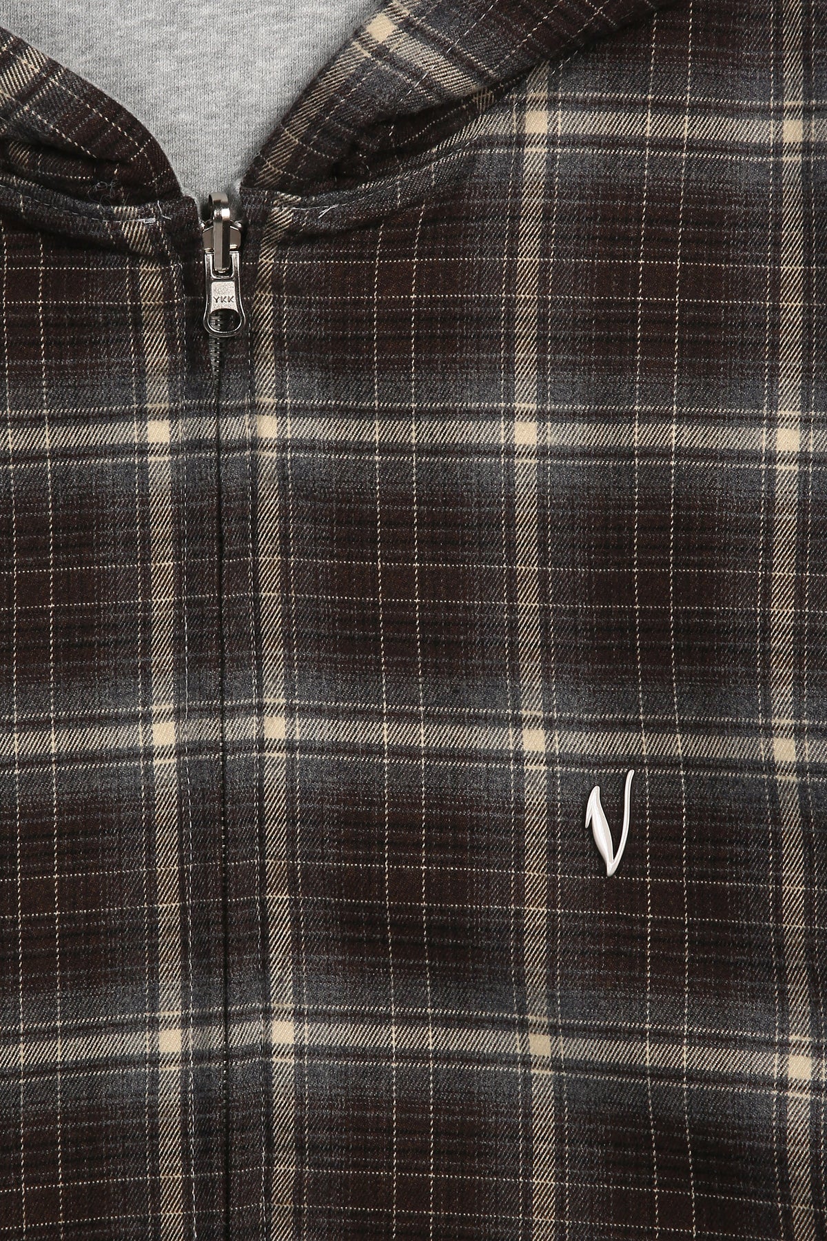 Reversible Plaid Zip-Hoodie V2（Dark Grey/Brown）