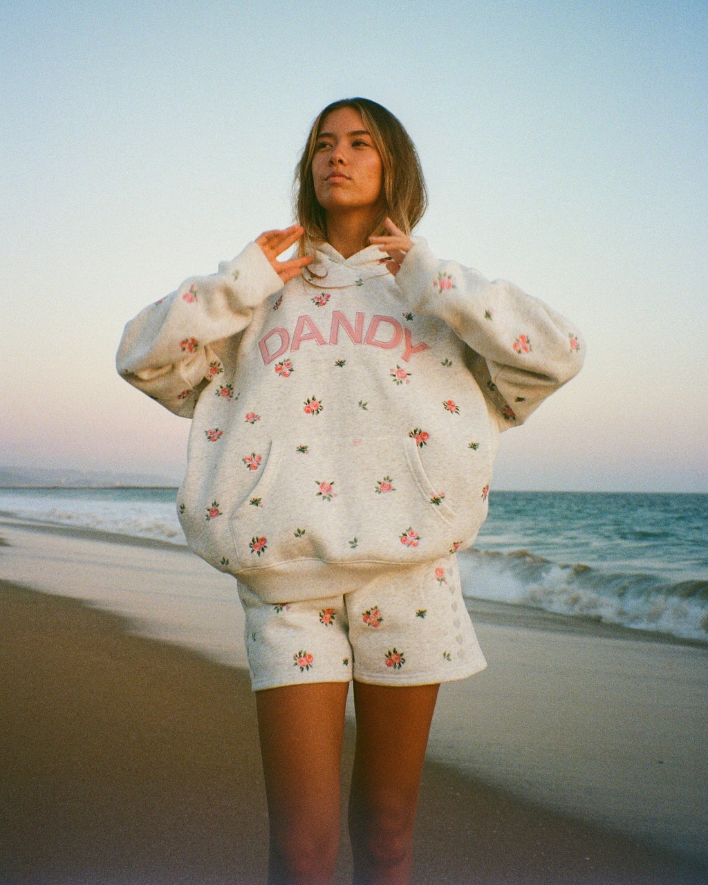 "Roses" Oversized Lux Hoodie in Heather Gray