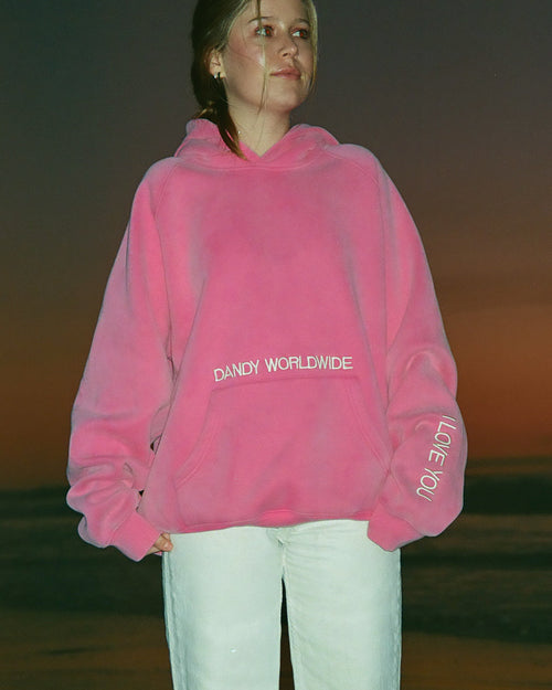"Parole di affermazione" felpa con cappuccio oversize Lux rosa effetto slavato vintage