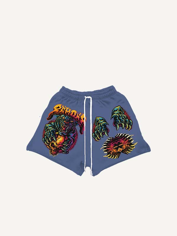 Short met dieren-, schedel- en letterprint, met trekkoord in de taille