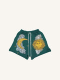 Shorts à taille élastique avec cordon de serrage et motif soleil, lune et nuage