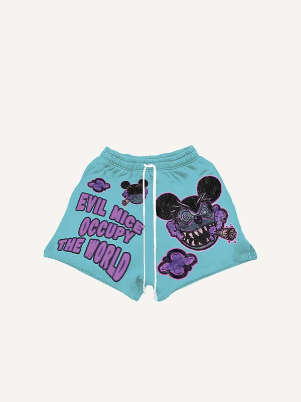 Shorts à taille cordon avec imprimé lettre, souris maléfique et gaz toxique