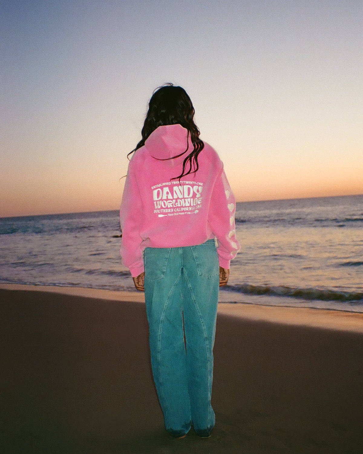 Oversize’owa luksusowa bluza z kapturem „Heart on My Sleeve” w spranym różu w stylu vintage