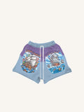 Pantaloncini con coulisse in vita, stampa tie-dye con animale, scheletro, barca e grafica
