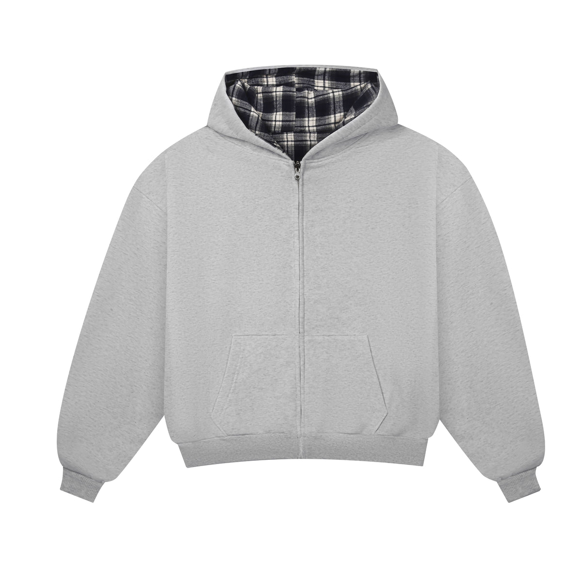 Reversible Plaid Zip-Hoodie V2（Light Grey/ Faded Navy）