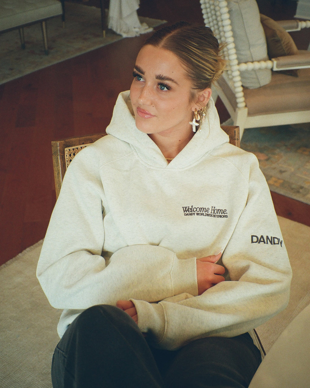 Sweat à capuche oversize « Interiors » en gris chiné