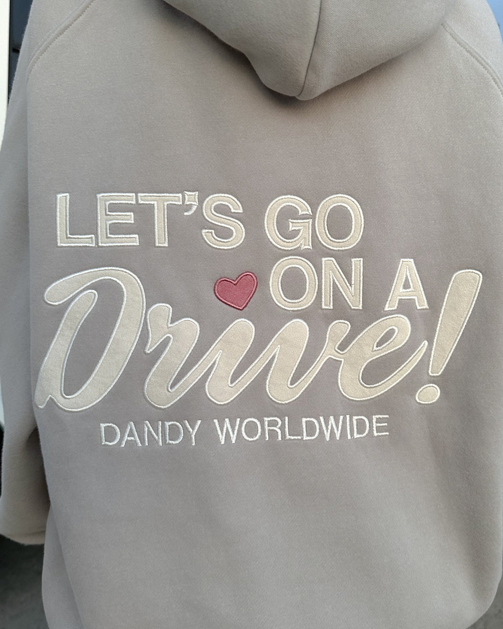 "Let's Go on a Drive" oversized Lux-hoodie in lichtgrijs