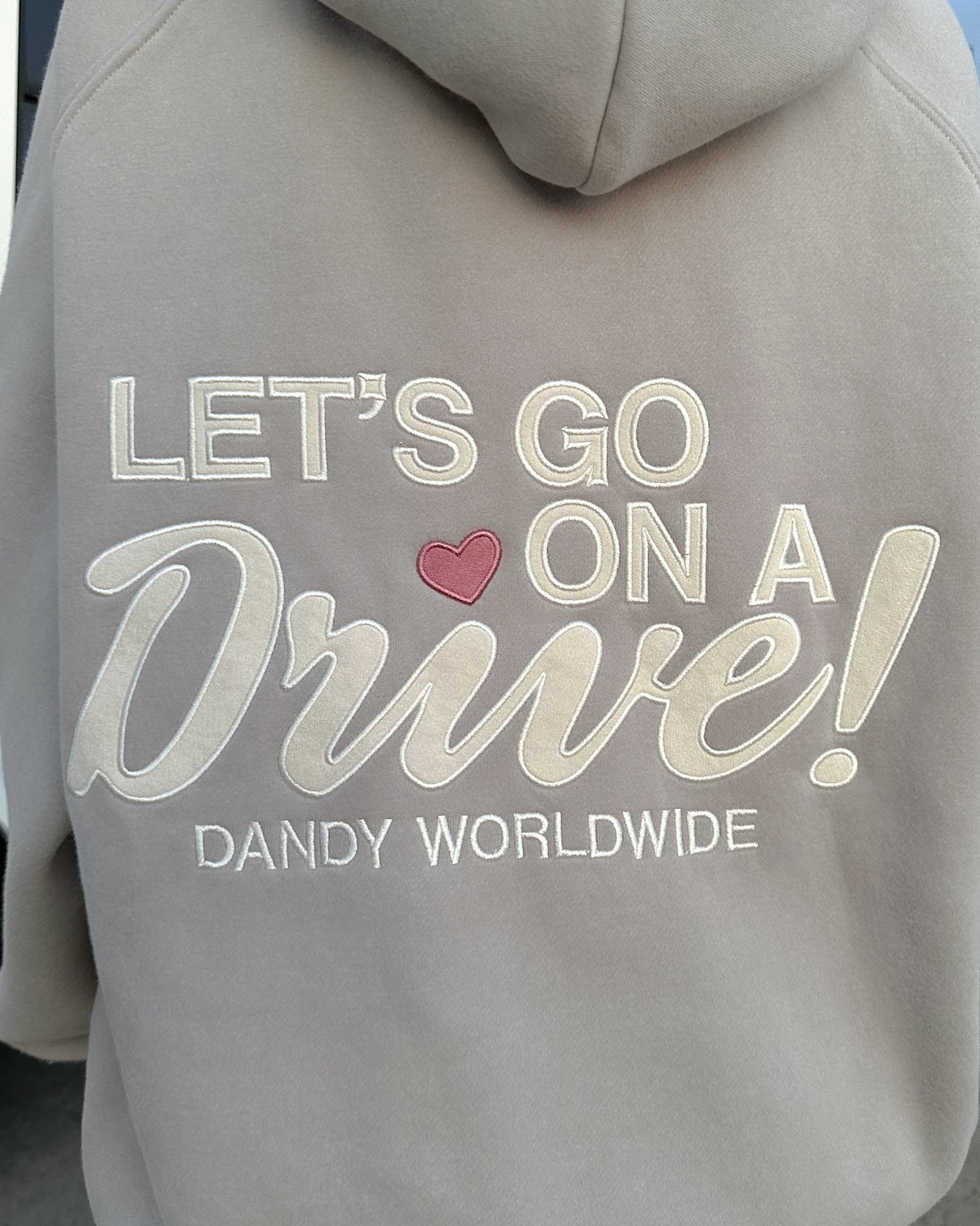 "Let's Go on a Drive" oversized Lux-hoodie in lichtgrijs