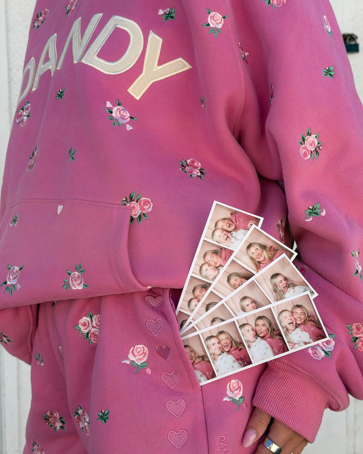 "Roses" felpa con cappuccio Lux oversize rosa