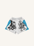 Shorts à taille cordon avec imprimé décalcomanie ange, croix, pistolet et lettre