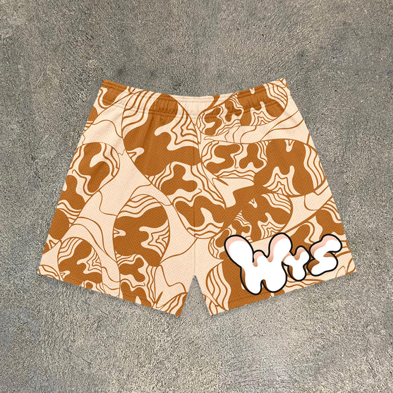 Fun Footprint Camouflage Print Mesh Shorts