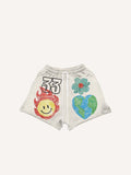 Figure&Heart&Fire&Smiley Face&Letter Print Drawstring Waist Shorts