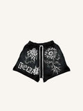Shorts mit Kordelzug, Augen-, Blumen- und Buchstabenmuster