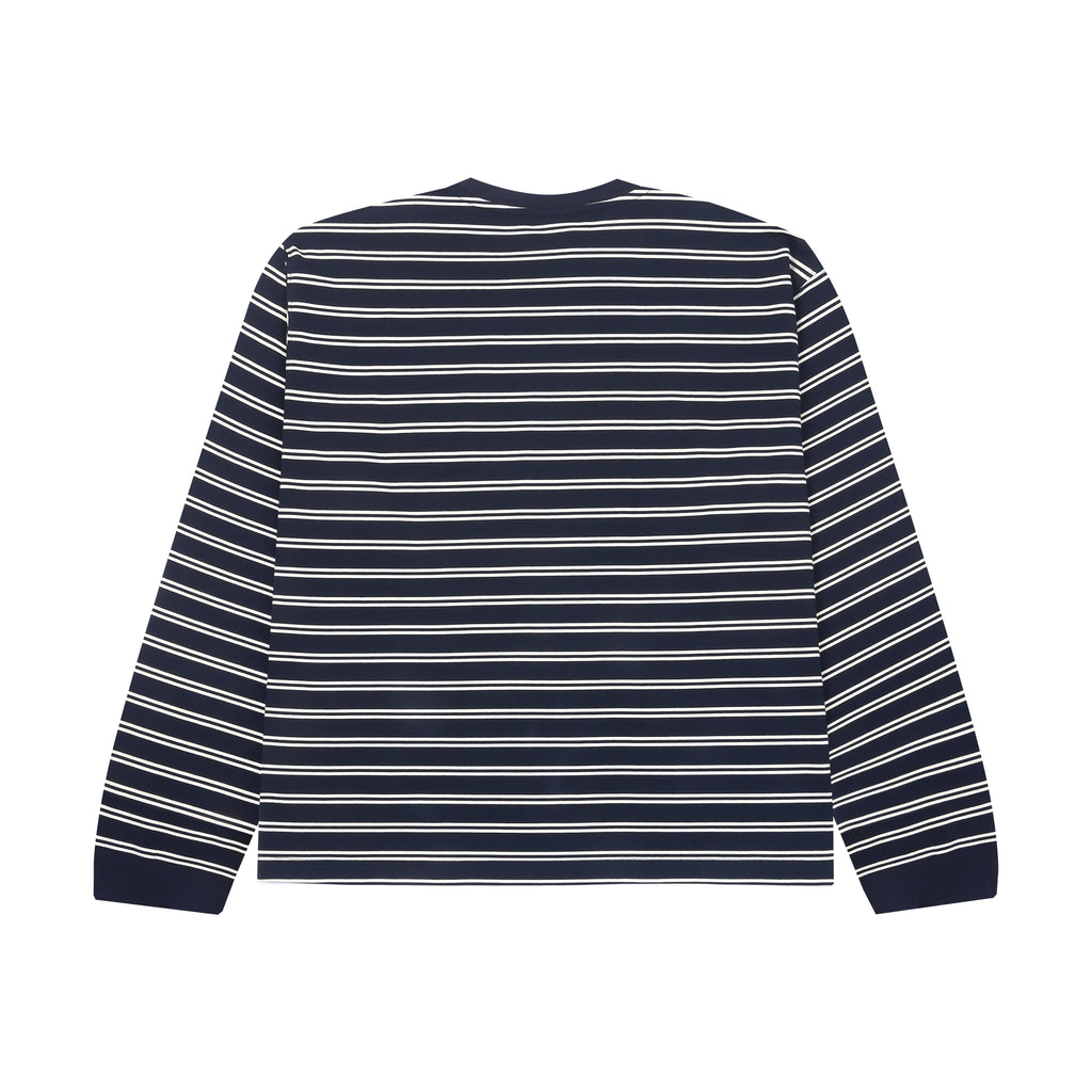 BLUZA W PASKI Z DŁUGIM RĘKAWEM - Granatowy