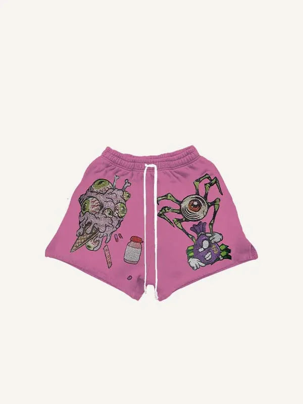 Shorts mit Sonnen-, Aug- und Geld-Grafikprint und Tunnelzug an der Taille