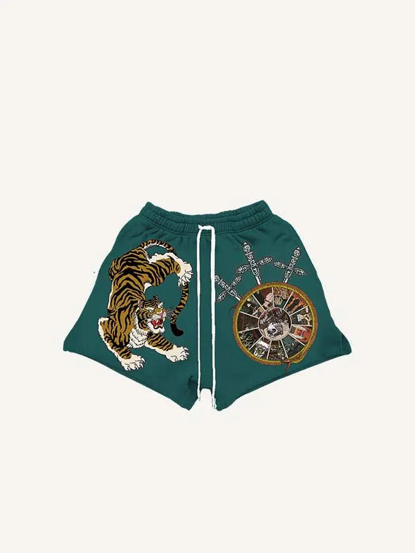 Shorts mit Tiger-, Schlangen- und Totenkopf-Grafikprint und Tunnelzug in der Taille