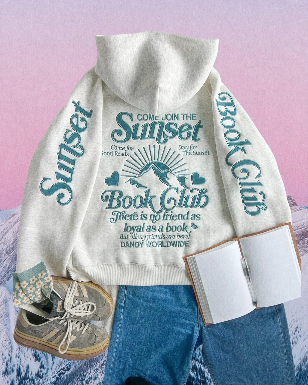 "Book Club" Oversized Lux Hoodie in Heather Gray and Blue