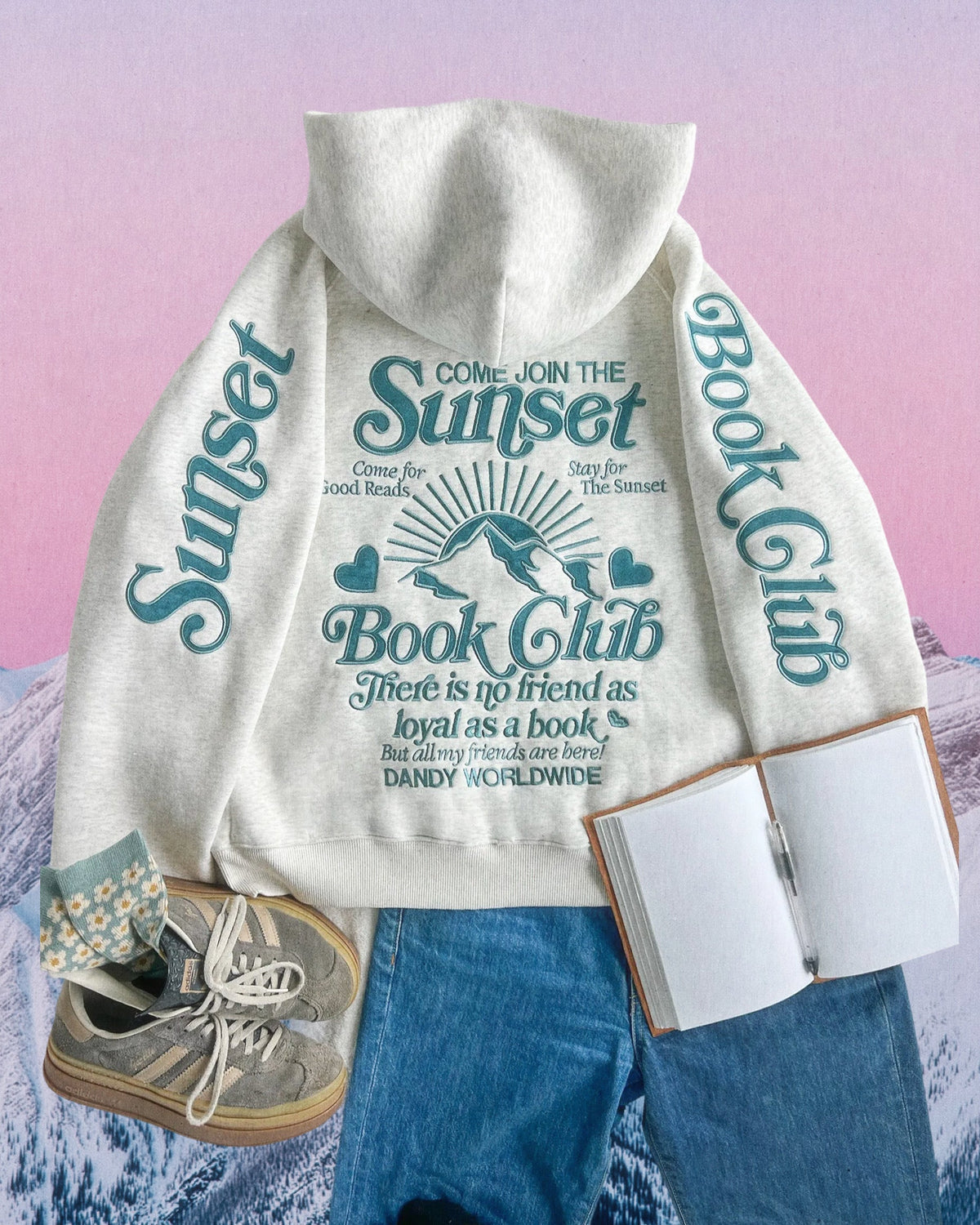 "Book Club" Oversized Lux Hoodie in Heather Gray and Blue