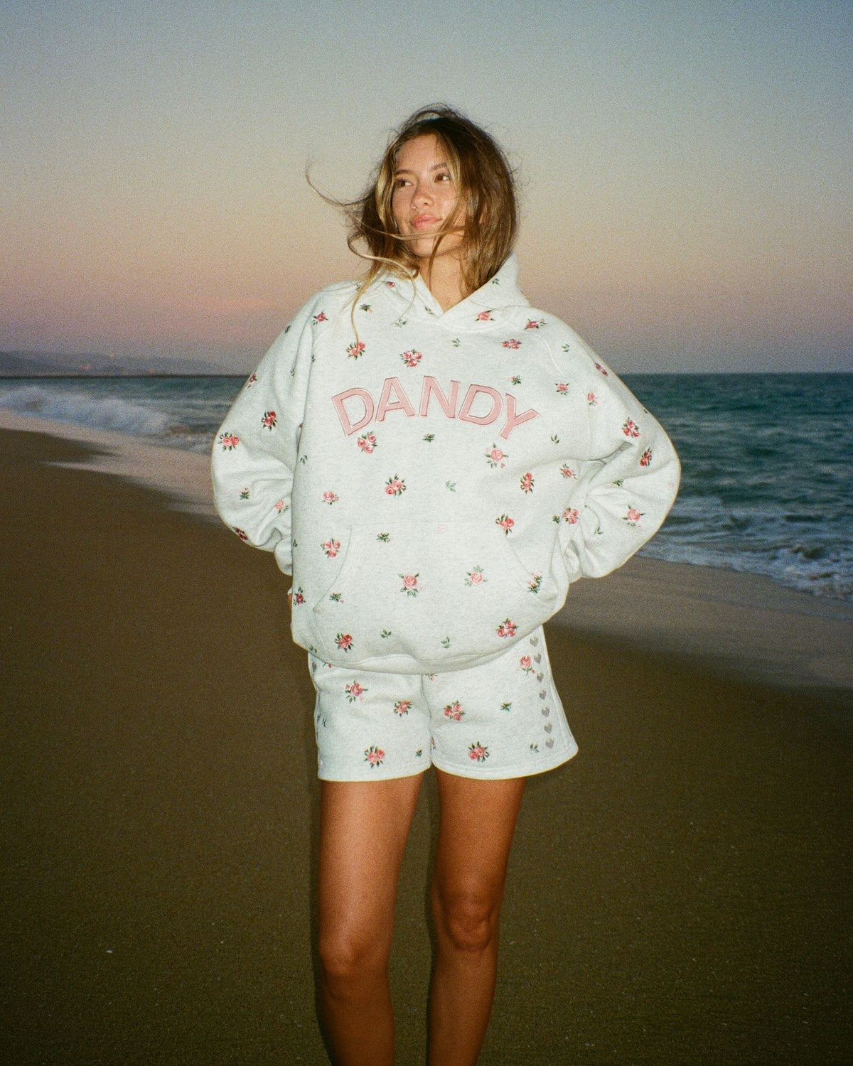 "Roses" Oversized Lux Hoodie in Heather Gray