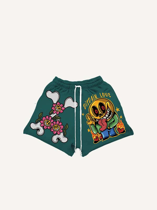 Shorts mit Kordelzug, Smiley-Gesicht-, Gesten-, Blumen-, Herz- und Buchstaben-Print