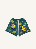 Shorts à cordon de serrage avec imprimé graphique soleil, lune et nuages maléfiques