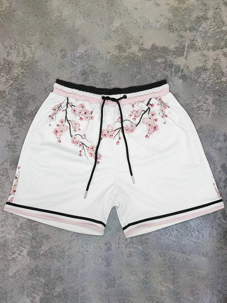 Casual modieuze losse mesh-sportshorts met bloemenkunstprint
