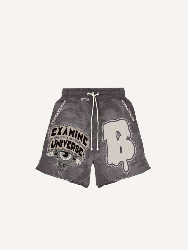 Pantaloncini con coulisse in vita, stampa effetto adesivo di lettere e grafica