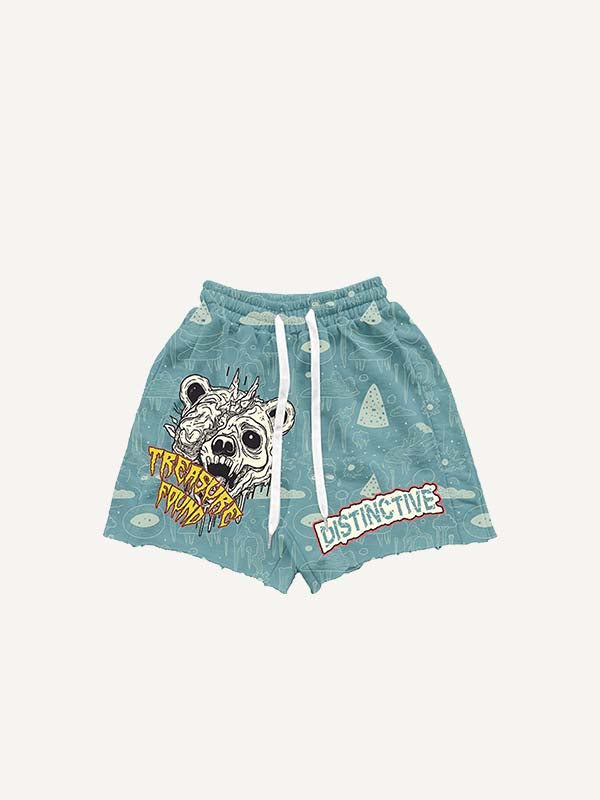 Animal&Letter&Graphic Print Drawstring Waist Shorts