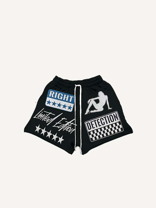 Figure&Graphic&Eyeball&Letter Print Drawstring Waist Shorts