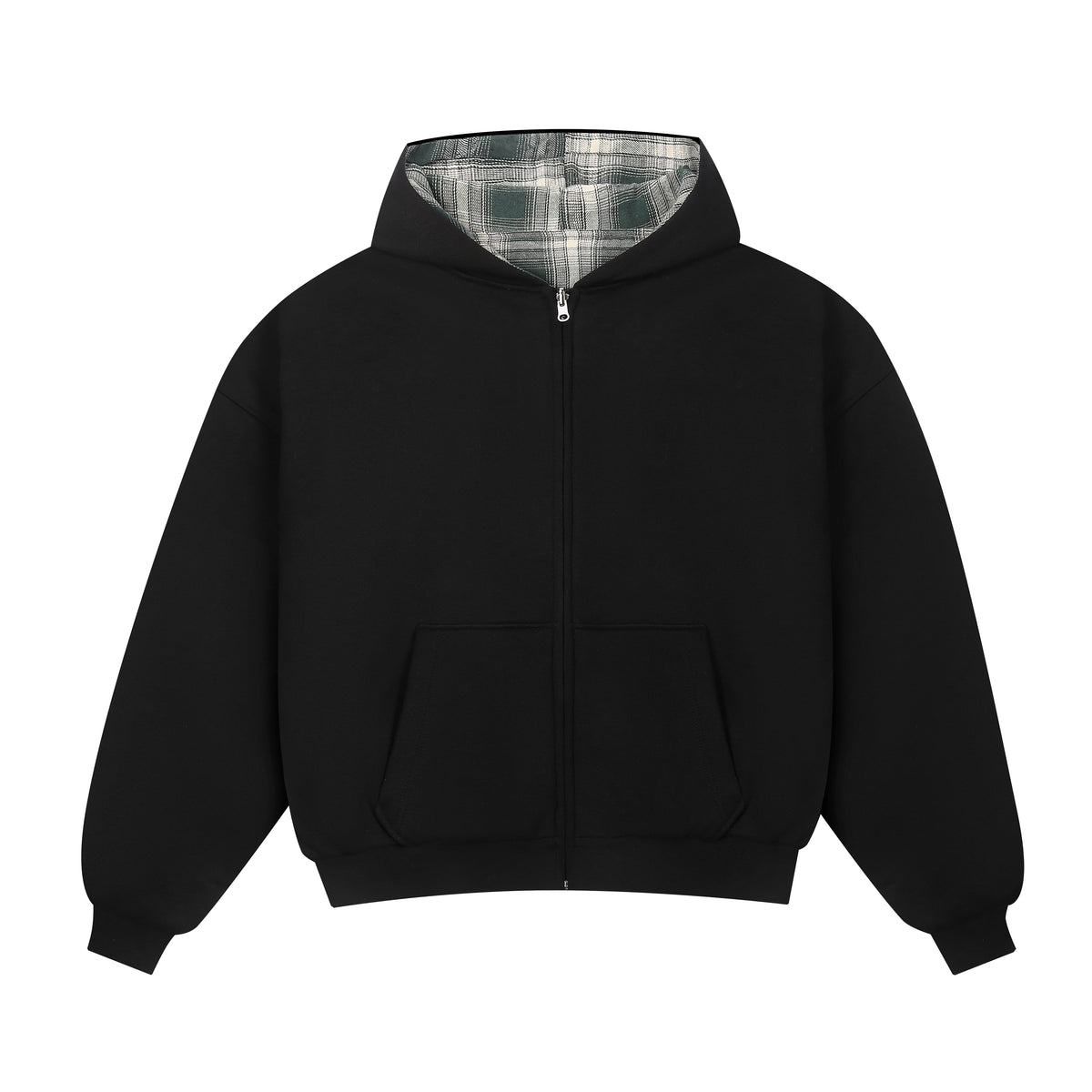 Reversible Plaid Zip-Hoodie V2（Black/Green）