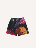 Pantaloncini con stampa di pianeta spaziale, con vita con coulisse