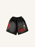Shorts mit Kordelzug, Totenkopf-, Geld-, Stern-, Feuer- und Buchstaben-Print
