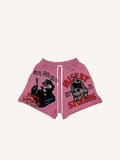 Skull&Graphic Print Drawstring Waist Shorts