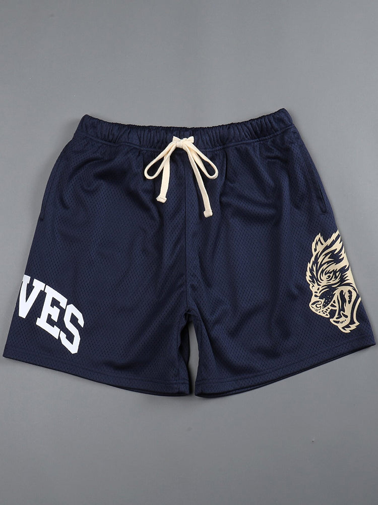 Casual street-meshshorts met dieren- en tekstprint