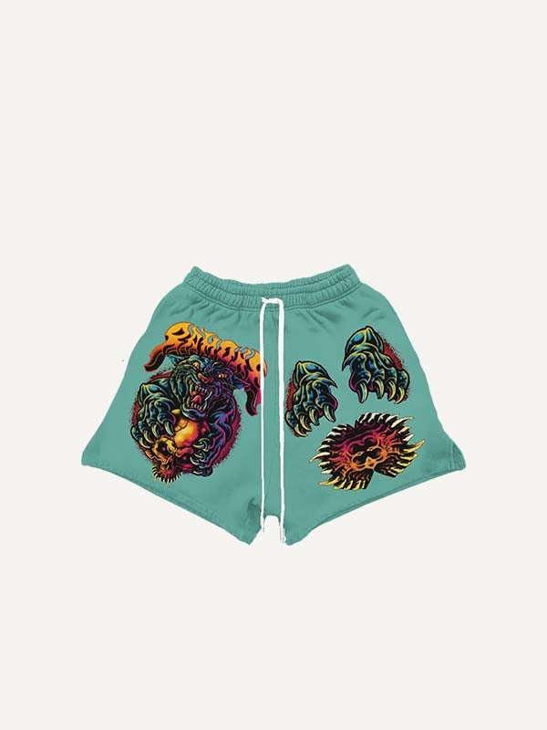 Short met dieren-, schedel- en letterprint, met trekkoord in de taille