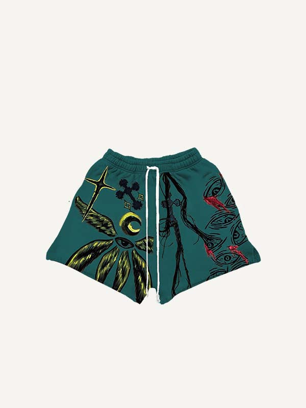 Shorts mit Kordelzug und Grafik-Print (Auge & Kreuz & Flügel)
