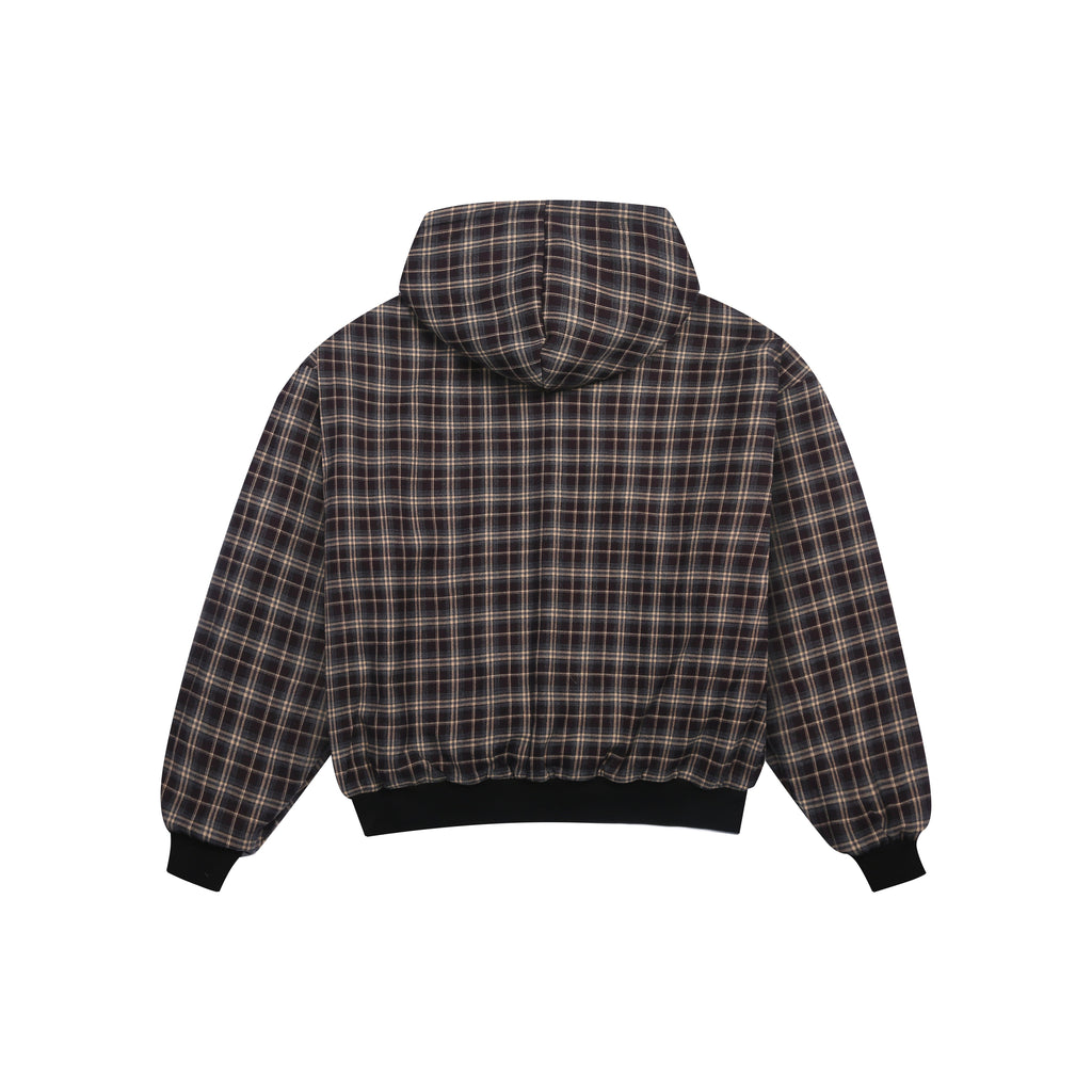Omkeerbare geruite hoodie met rits V2（Zwart/Bruin）
