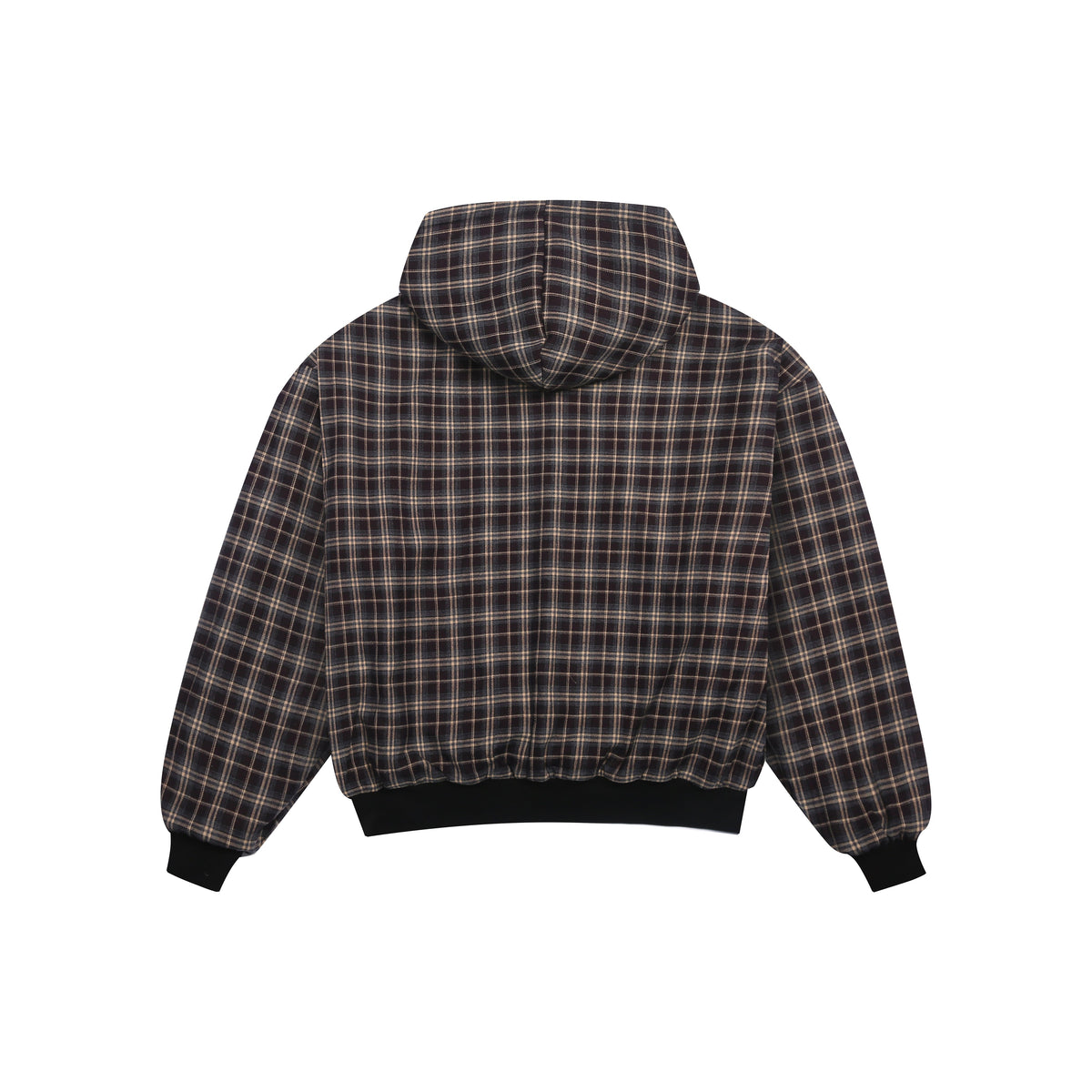 Omkeerbare geruite hoodie met rits V2（Zwart/Bruin）