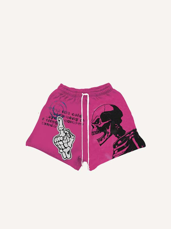 Shorts met trekkoord in de taille en faux-decalprint van gebaar, skelet, letters en afbeelding