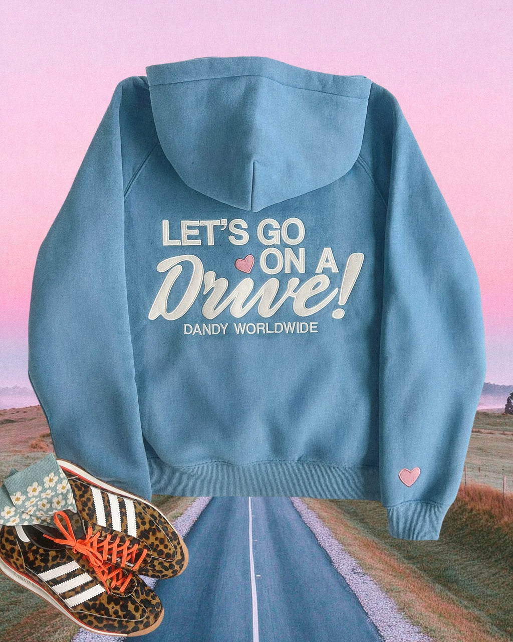 "Let's Go on a Drive" Oversized Lux Hoodie in Blue