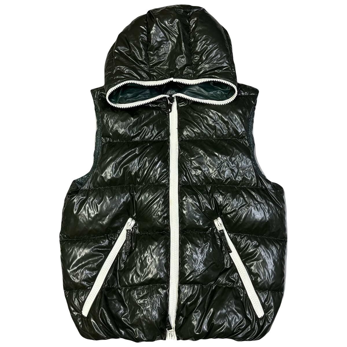 Final Sizes: Hooded Puffer Gilet In Dark Green