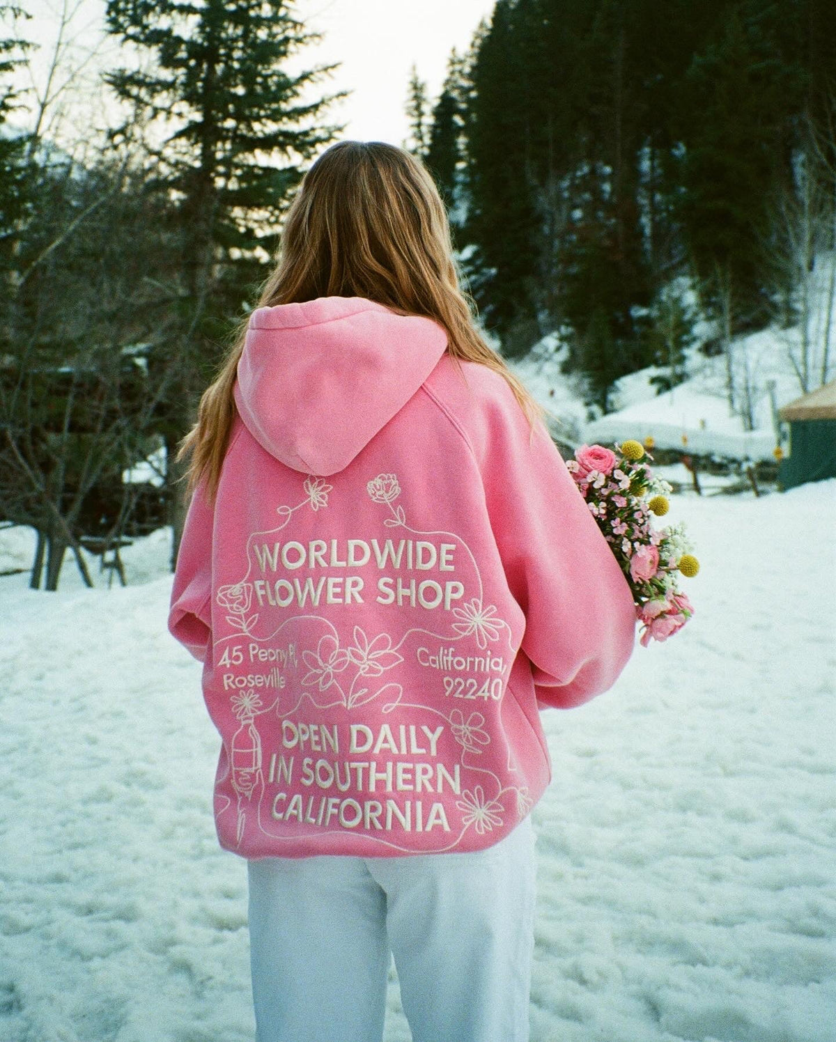 "Flower Shop" oversize’owa bluza z kapturem Lux w kolorze spranego różu vintage