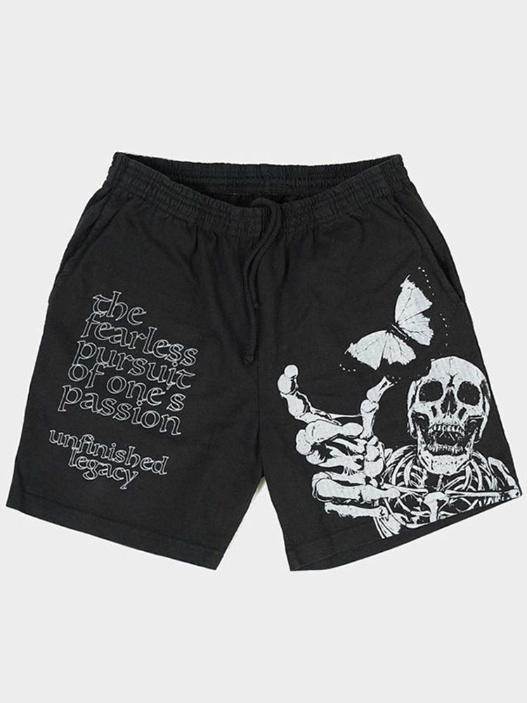 Men's Skull Butterfly Print Mesh Shorts