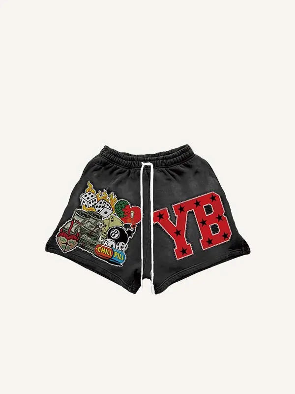 Shorts mit Kordelzug, Herz-, Grafik- und Buchstaben-Print