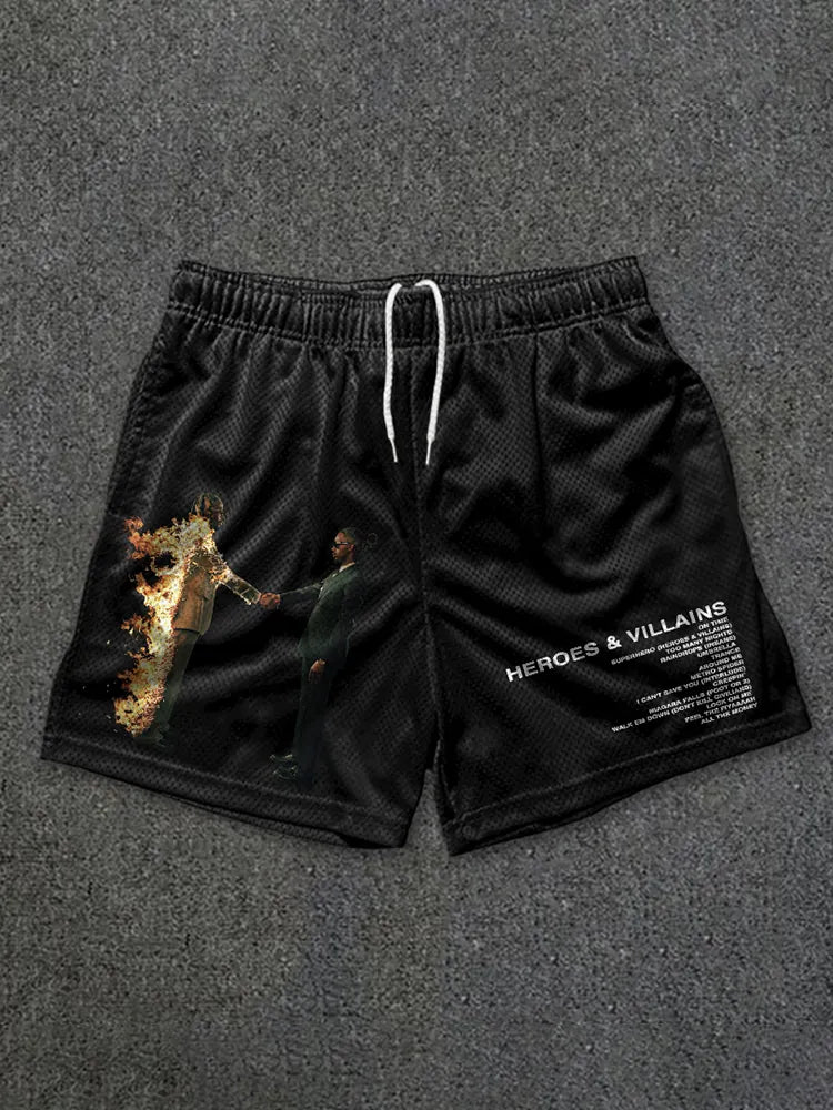 Shorts en maille graphique Metro Boomin Heroes And Villains
